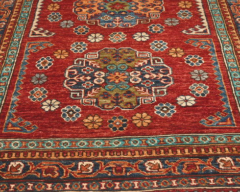 11 Feet Red Kazak Afghan Hand Knotted Wool Runner Rug